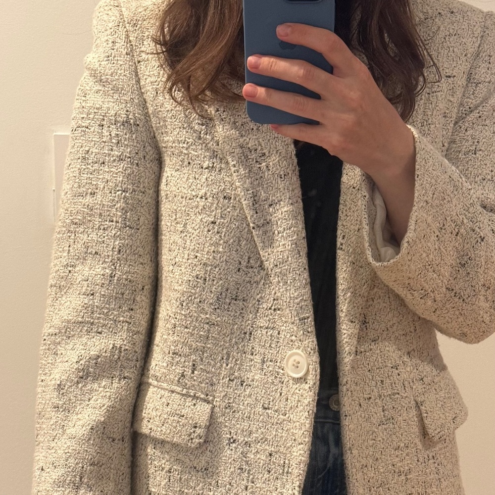 Fitted tweed white single breasted blazer